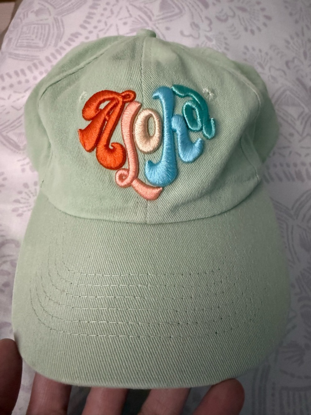Fighting Eel ALOHA Mint Green Baseball Cap, Multicolor Embroidered